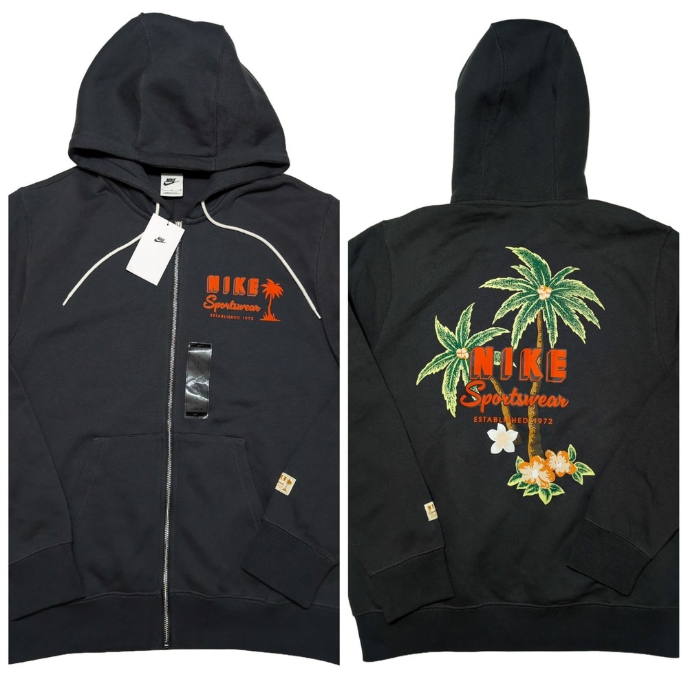 NIKE Sportswear Full Zip Hoodie Tropical Floral Palms HV4614 Gray Large L ~ New